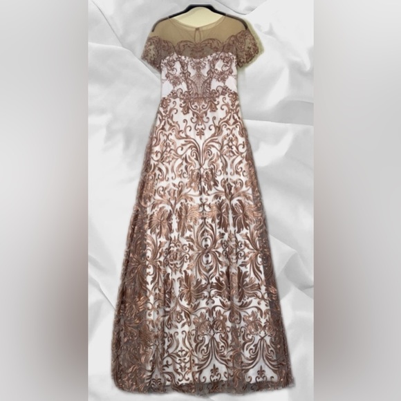 Marchesa Notte Prom Gown Embroidered Lace Formal Cream & Gold Maxi Dress 6 NWT - Picture 2 of 16